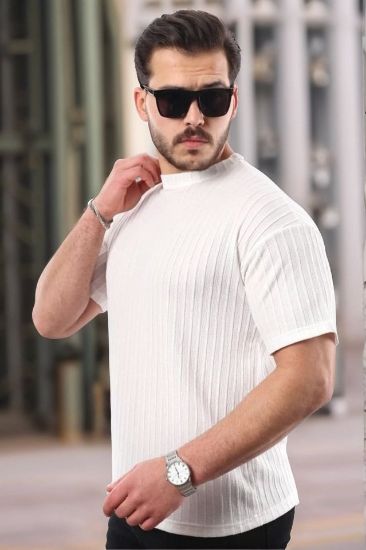 Erkek Kısa Kollu örgü Kumaş Bisiklet Yaka T-shirt resmi